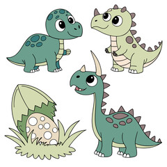 set of funny cartoon dinosaurs