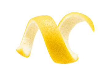 Bright Yellow Lemon Peel Zest Curled in a Serpentine Shape
