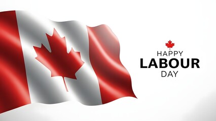 Waving canadian flag with happy labour day text on white background