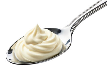 Creamy Mayonnaise Swirl on a Silver Spoon