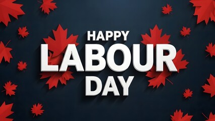 Happy labour day celebration with red maple leaves on dark background