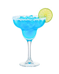 Vibrant Blue Frozen Margarita with Salted Rim and Lime Garnish