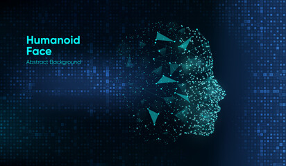 AI Humanoid Face. Digital Robot Head and Biometric Identity Vector