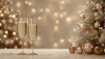 `Business and career achievements celebrated with a golden festive Christmas toast beside a glowing tree.`