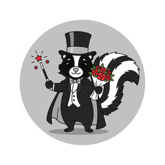 Cute Skunk Magician Performing Magic Trick Vector Illustration