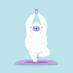 Cute Yeti Practicing Yoga Tree Pose Vector Illustration