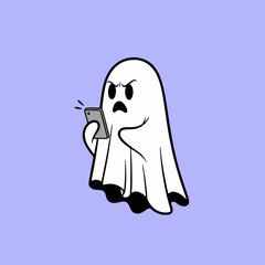 Angry Ghost Using Smartphone Vector Illustration