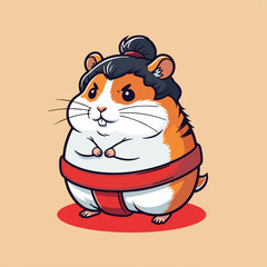 Cute Hamster Sumo Wrestler in Mawashi Belt Vector Illustration