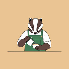 Hipster Badger Barista Pouring Latte Art Vector Illustration