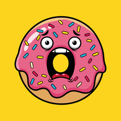 Scared Pink Donut Character Screaming Vector Illustration