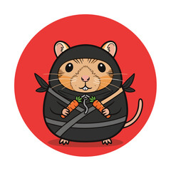 Cute Hamster Ninja Holding Carrot Weapons Vector Illustration