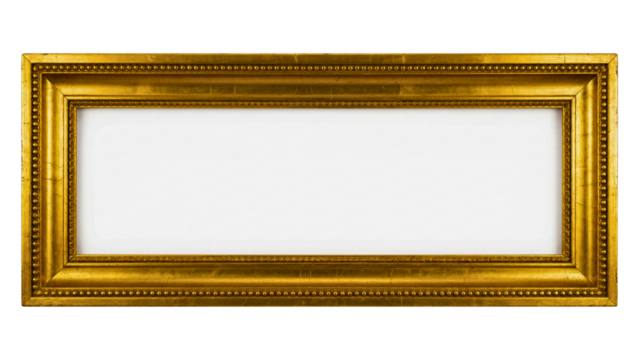 Ornate Gilded Horizontal Picture Frame with Blank White Space on a Dark Field