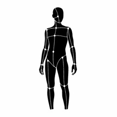 Human figure silhouette with connected lines representing body structure.