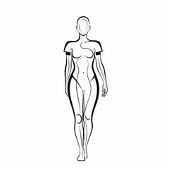 Elegant line art of a walking female figure for fashion design.