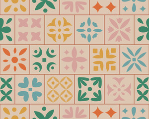 Watercolor botanical ornamental pastel color tile seamless pattern. Floral bohemian vector wall, floor, fabric design