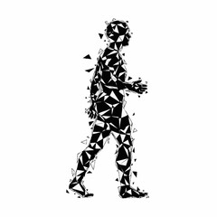 Abstract walking man silhouette made of triangles.