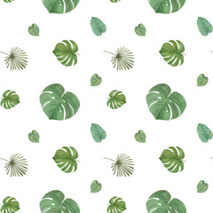 Seamless childish watercolor pattern with jungle leaves. Cute pattern, African safari  © Sweet