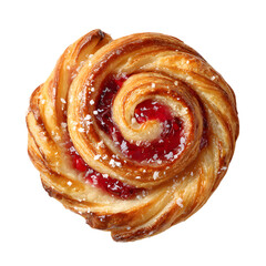 Fototapeta premium A close up shot of a delicious raspberry danish pastry on black background on transparent background