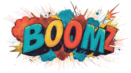 Comic book style boom explosion word art isolated on transparent background