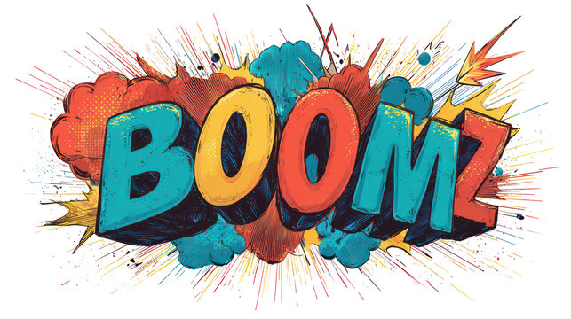 Comic book style boom explosion word art isolated on transparent background - Powered by Adobe