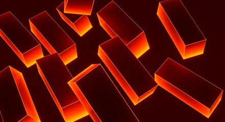 Geometric composition showcasing glowing rectangular prisms on a dark surface