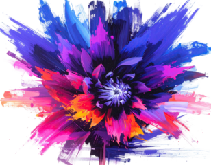 Colorful, abstract flower exploding outwards with vibrant brushstrokes, a digital artwork