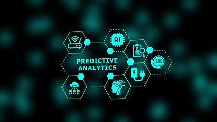 Glowing infographic representing Predictive Analytics with AI chip patterns, cloud data flow, wireless symbols, and advanced analytical digital structures. - Powered by Adobe