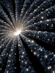 A hypnotic tunnel of sparkling particles spiraling into a bright center, evoking a warp-speed star corridor.