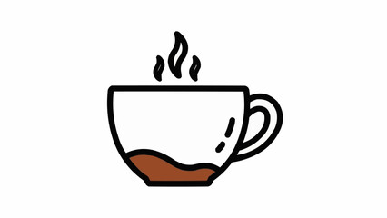 Simple line art illustration of a steaming hot cup of coffee or tea with brown liquid, perfect for a warm beverage icon.