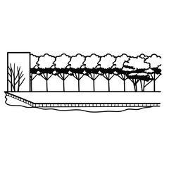 Adobe Illustrator Artwork CAD Drawings. Minimal style cad tree line side view, set of graphics trees elements outline symbol for architecture and landscape design drawing. Vector illustration
