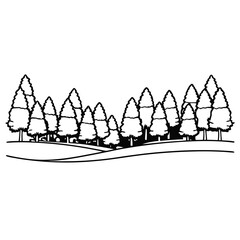 Adobe Illustrator Artwork CAD Drawings. Minimal style cad tree line side view, set of graphics trees elements outline symbol for architecture and landscape design drawing. Vector illustration

