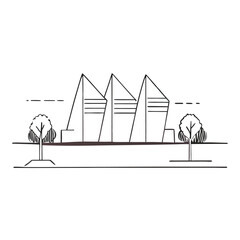 Adobe Illustrator Artwork CAD Drawings. Minimal style cad tree line side view, set of graphics trees elements outline symbol for architecture and landscape design drawing. Vector illustration
