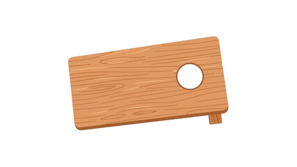 A tan wooden cornhole board has a circular opening near the right edge