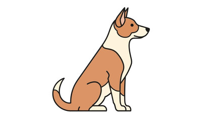 A tan and beige dog sits facing right with erect ears and a curled tail Black outline © Rohim