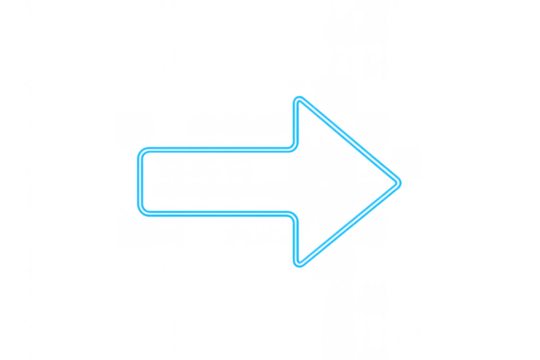 Blue neon glowing arrow sign pointing right, indicating direction, navigation, guidance, or next step, transparent background - Powered by Adobe
