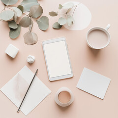 Minimal Neutral Desk Workspace Flat Lay