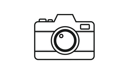The image is a simple black and white line drawing of a camera