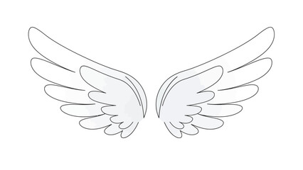 Obraz premium Two cartoon wings drawn in simple lines appear symmetrical and elegant against a white backdrop
