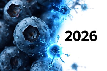 2026 New Year background with blueberries.