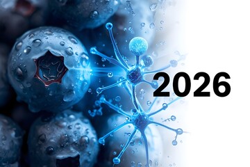 2026 New Year background with blueberries.