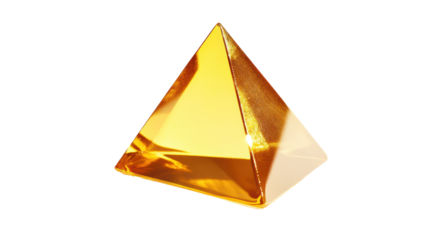 Golden pyramid geometric shape isolated on transparent background