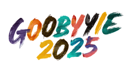 Colorful hand painted goodbye 2025 text isolated on transparent background