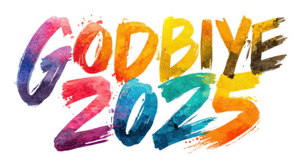 Colorful hand painted goodbye 2023 text isolated on transparent background