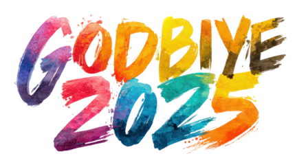 Colorful hand painted goodbye 2023 text isolated on transparent background
