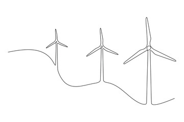 Wind turbines continuous one line art drawing