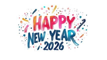 Happy new year 2023 text with confetti isolated on transparent background