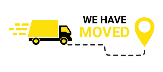 We have moved notice banner with delivery truck icon