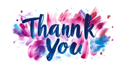 Thank you text with colorful watercolor splash isolated on transparent background