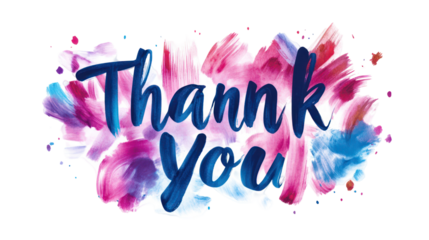 Thank you text with colorful watercolor splash isolated on transparent background