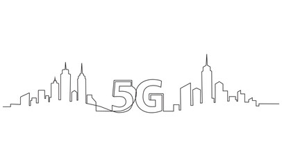 Obraz premium Minimal 5G network skyline line art technology illustration
